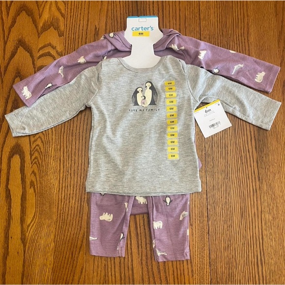 Carter's Gray and Lavender Penguin Pajama Set - Picture 1 of 7